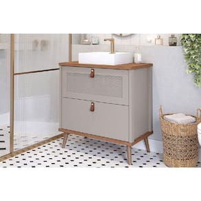 Gabinete de Banheiro Balcão Vêneto 1 Porta e 1 Gaveta c/Cuba 80cm Cappuccino/Freijo - MGM