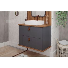 Gabinete de Banheiro Balcão Milano 1 Porta e 1 Gaveta c/Cuba 80cm Titanio/Freijo - MGM