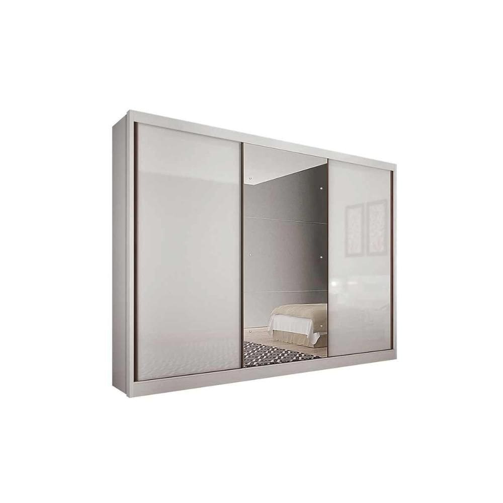 Guarda Roupa Casal 3 Portas de Correr (1 c/ Espelho) e 4 Gavetas Toulon/Sonetto Plus Branco - Novo Horizonte