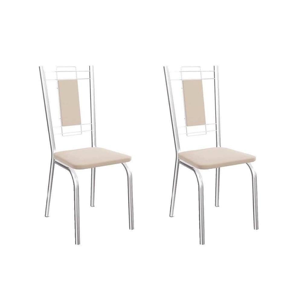 Cadeira Sala de Jantar Florença 2C005 Aço Kit 2 Uni Cromado/Courano Bege - Kappesberg