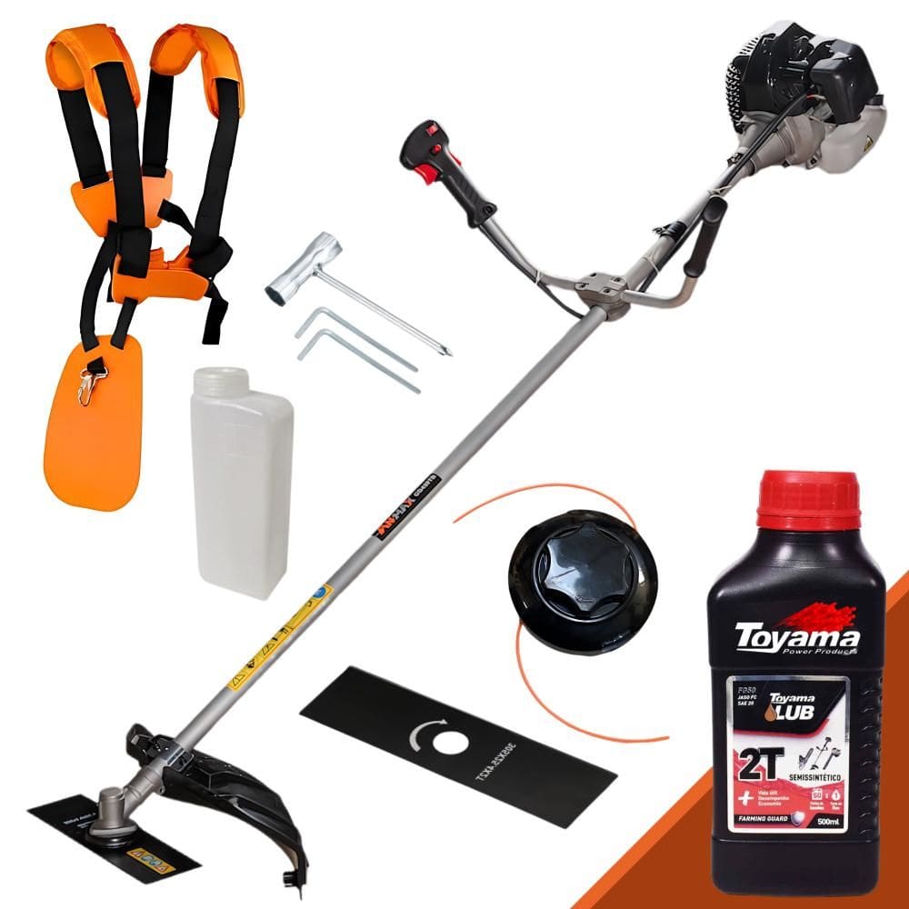 Roçadeira Lateral Anmax CG430-B À Gasolina 2T 43cc 1,7HP Robusta de Alta Rotação e Performance Com Lâmina 2 Pontas e Carretel de Nylon + ÓLEO TOYAMA