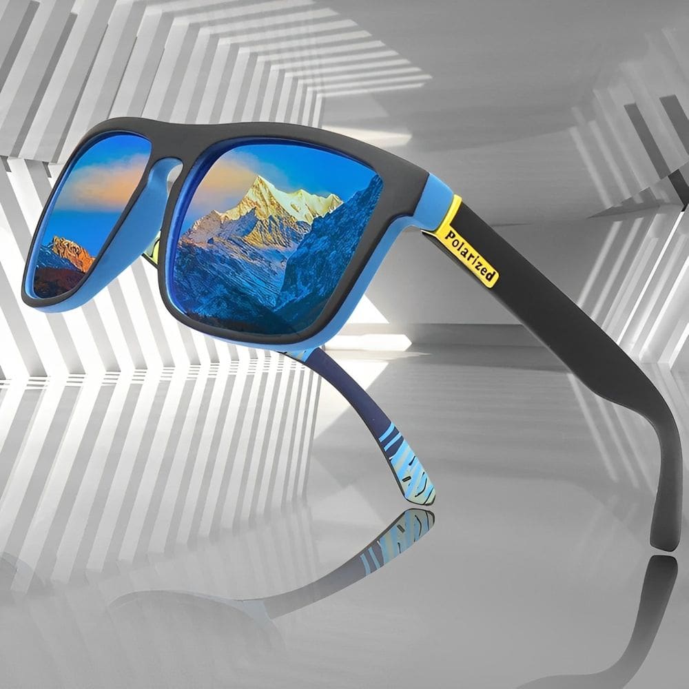 Óculos De Sol Espelhado Azul Quadrado Com Proteção UV e Lente Polarizada