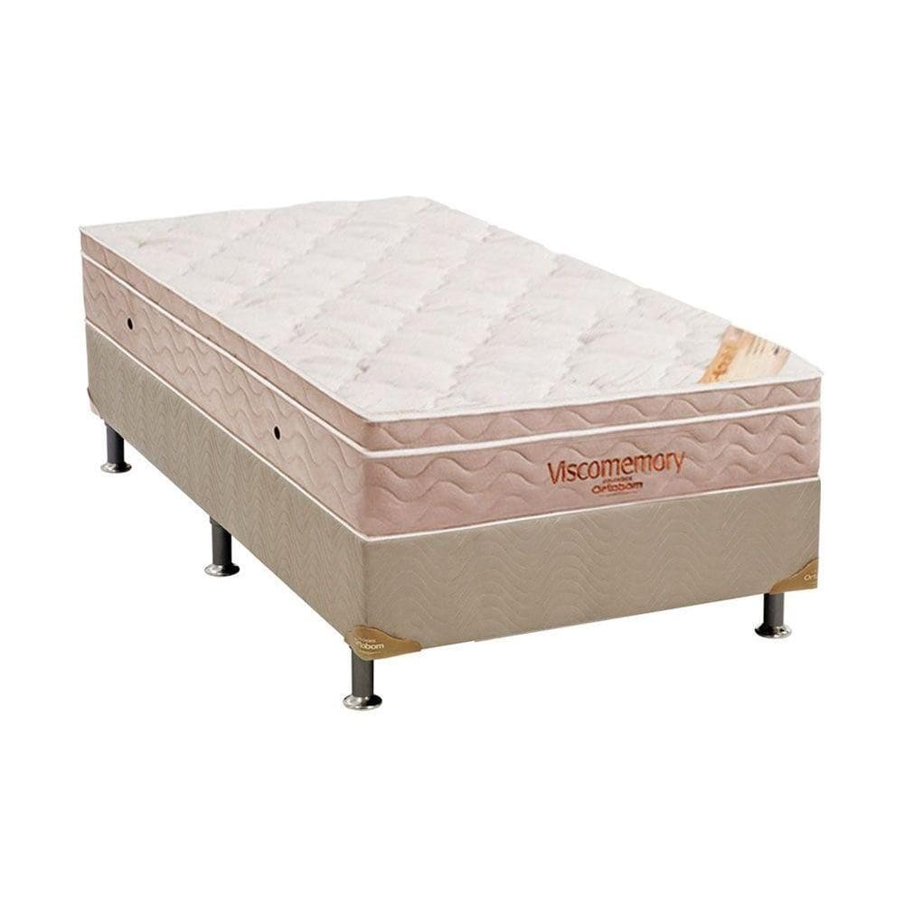 Conjunto Box Solteiro: Colchão Espuma Ortobom Viscomemory + Base CRC Suede Clean (88x188)