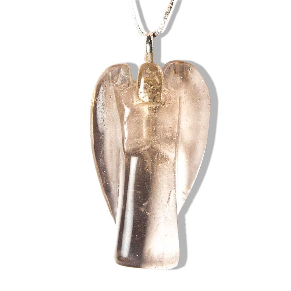 Colar Anjo Cristal Fumê Pedra Natural Com Pino Prata 950