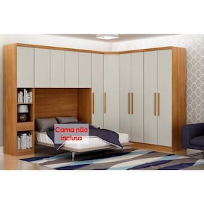 Modulado de Quarto Rizon 6 Peças (1 Armário Ponte + 1 Closet + 3 Guarda Roupas + 1 Complemento) QC213 Freijo Cumaru c/ Fendi - Novo Horizonte
