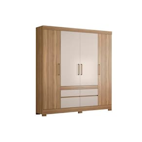 Guarda Roupa Casal 4 Portas e 4 Gavetas Bilbao Amêndola/Off White - Demóbile