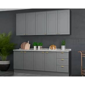 Cozinha Completa Americana 6 Peças (2Aéreos+2Balcões+2Complementos) CZ152 Cinza - Henn