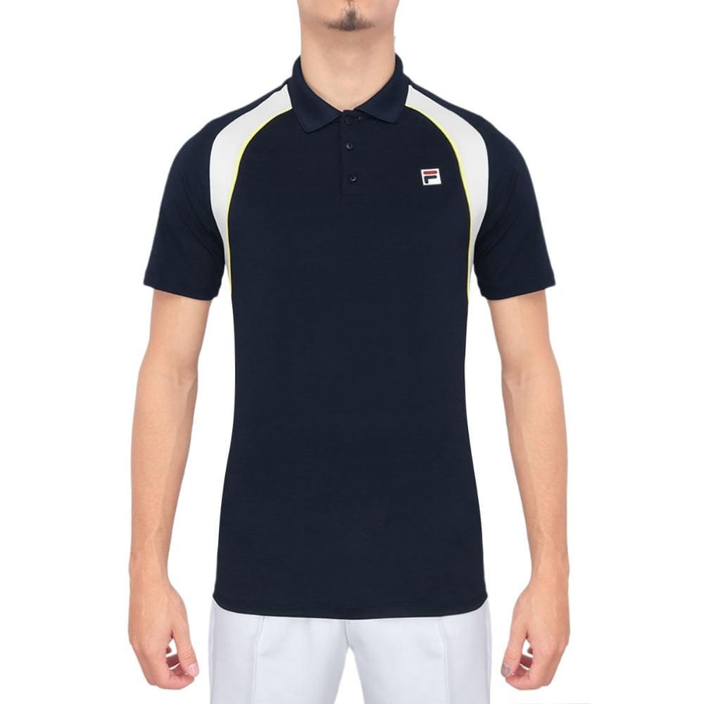 Camisa Polo Fila Backspin Short Sleeve Marinho Branco e Amarelo