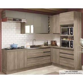 Kit de Cozinha Completa 9 Peças Maxxi (3 Armários + 3 Balcões + 1 Paneleiro + 2 Complementos) CZ201 Nogal - Kappesberg