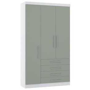 Guarda Roupa Modulado 132cm 3 Portas E 4 Gavetas Alpes Luciane Móveis Branco Pf Com Verde Pf