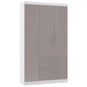 Guarda Roupa Modulado 132cm 3 Portas E 4 Gavetas Alpes Luciane Móveis Branco Pf Com Cinammon Pf