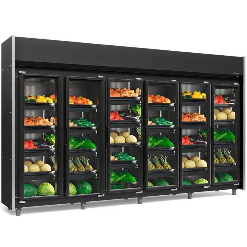 Expositor Vertical Hortifruti 6 Portas De Vidro Geas6plb Gelopar All Black 220v