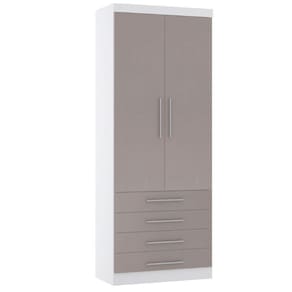 Guarda Roupa Modulado 90cm 2 Portas E 4 Gavetas Alpes Luciane Móveis Branco Pf Com Cinammon Pf