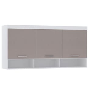 Armário Aéreo Maleiro Modulado 165cm 3 Portas Alpes Luciane Móveis Branco Pf Com Cinammon Pf