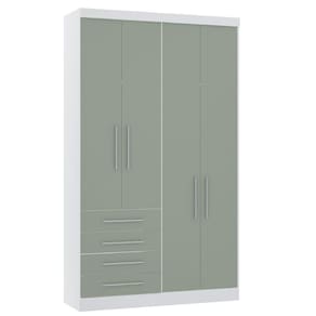 Guarda Roupa Modulado 134,50cm 4 Portas E 4 Gavetas Alpes Luciane Móveis Branco Pf Com Verde Pf