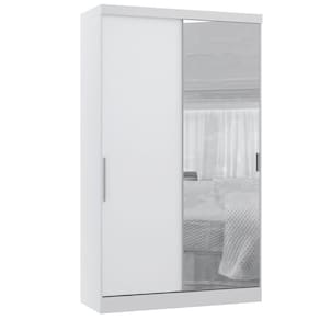 Guarda Roupa Modulado 134,50cm 2 Portas De Correr Com Espelho Alpes Branco Pf Com Branco Pf