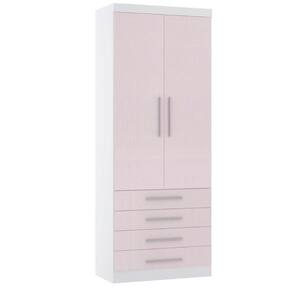 Guarda Roupa Modulado 90cm 2 Portas E 4 Gavetas Alpes Luciane Móveis Branco Pf Com Rosa Pf