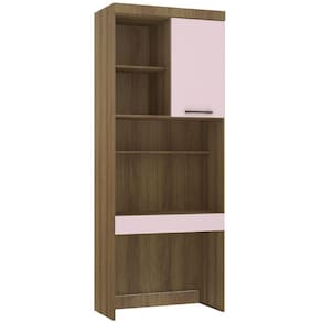 Bancada De Estudos Modulada 90cm 1 Porta E 1 Gaveta Paris Luciane Móveis Avelã Pf Com Rosa Pf