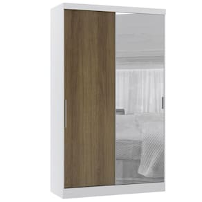 Guarda Roupa Modulado 134,50cm 2 Portas De Correr Com Espelho Alpes Branco Pf Com Avelã Pf