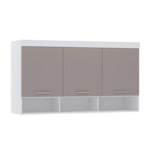 Armário Aéreo Maleiro Modulado 145cm 3 Portas Alpes Luciane Móveis Branco Pf Com Cinammon Pf