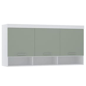 Armário Aéreo Maleiro Modulado 165cm 3 Portas Alpes Luciane Móveis Branco Pf Com Verde Pf