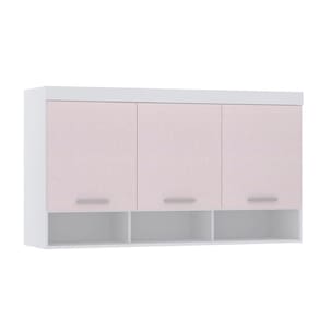 Armário Aéreo Maleiro Modulado 145cm 3 Portas Alpes Luciane Móveis Branco Pf Com Rosa Pf