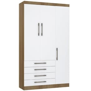 Guarda Roupa Modulado 132cm 3 Portas E 4 Gavetas Paris Luciane Móveis Avelã Pf Com Branco Pf