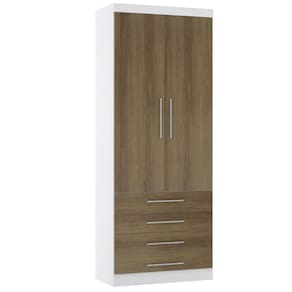 Guarda Roupa Modulado 90cm 2 Portas E 4 Gavetas Alpes Luciane Móveis Branco Pf Com Avelã Pf