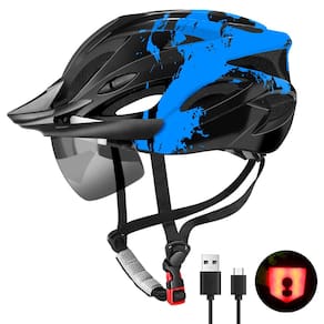Capacete de ciclismo, girino com LED recarregável USB, azul claro