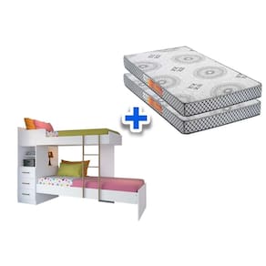 Colchão Pérola Polar (2un) + Beliche Plus Branco