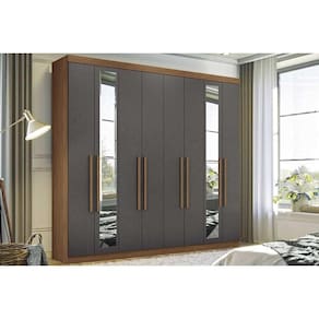 Guarda Roupa Casal 8 Portas (2 c/ Espelho) e 4 Gavetas Master New 8.4 Jatobá/Grafite - Santos Andirá