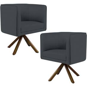 Kit 02 Poltronas Betina D02 Veludo Cinza C-317