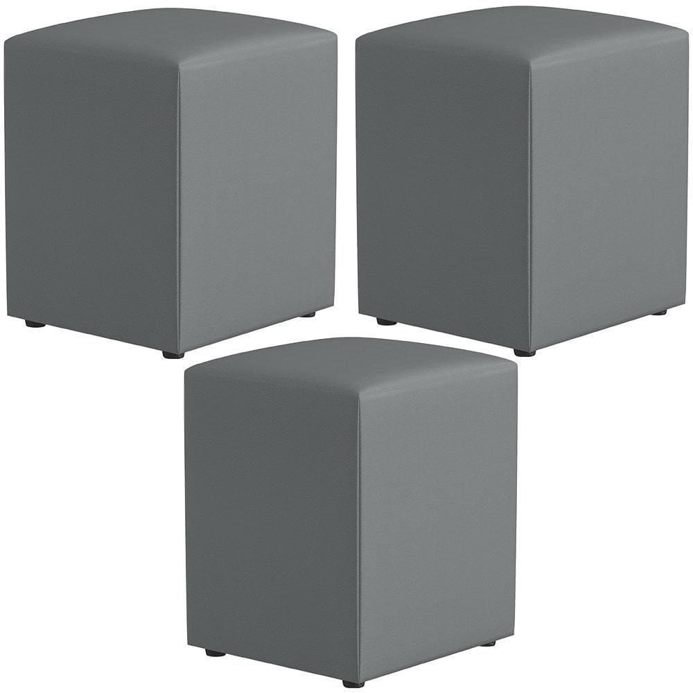 Kit 03 Puffs Quadrado L02 Decorativo Corano Cinza