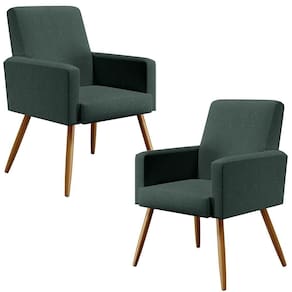 Kit 02 Poltronas Estar Pés Palito Linho Verde Musgo