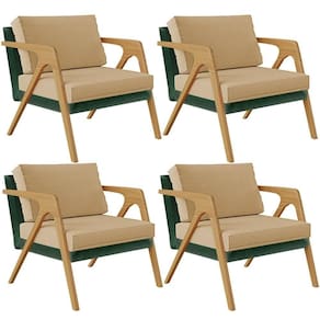 Kit 04 Poltronas Facto Verde Musgo Linho Bege Escuro