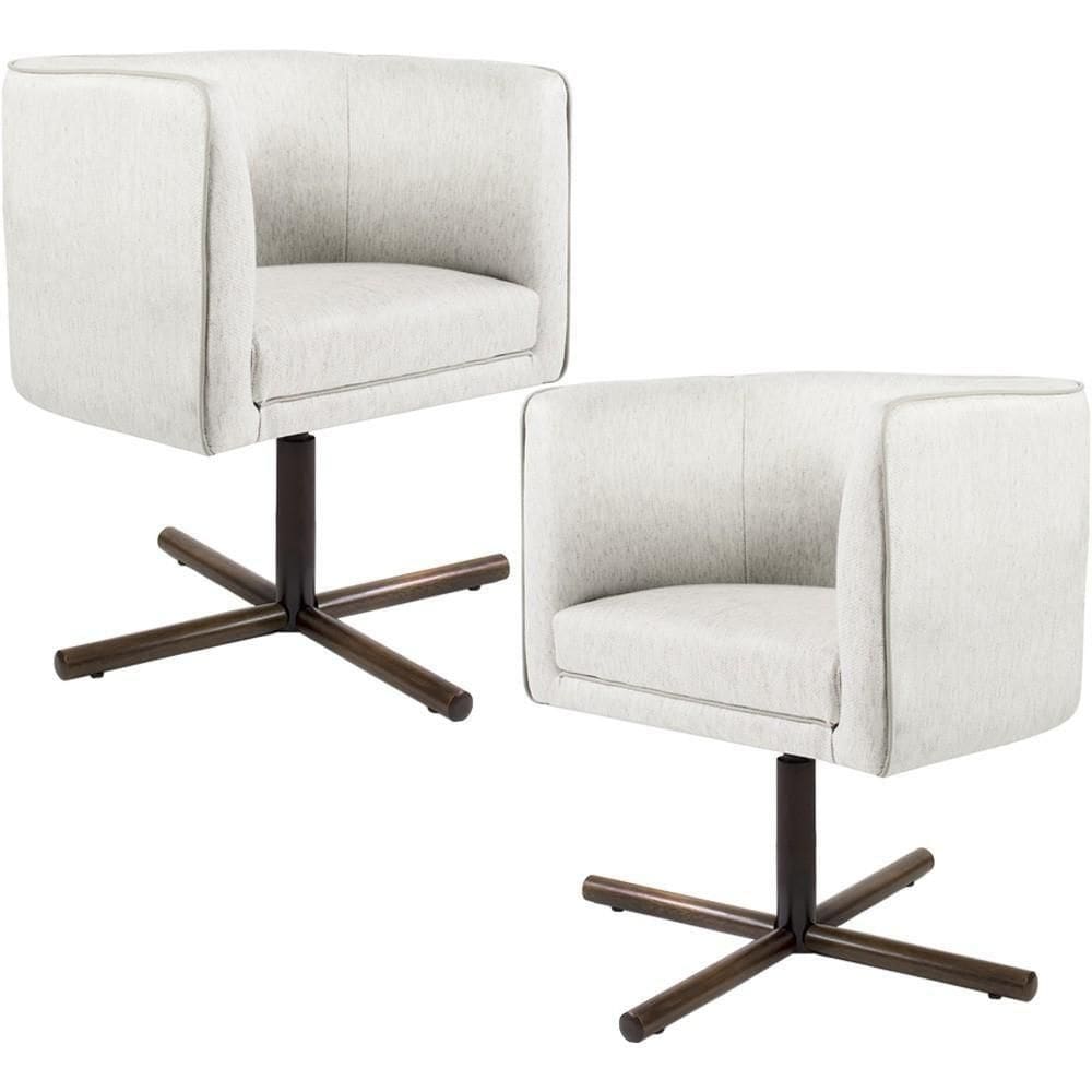 Kit 02 Poltronas Giratória Base X Linho Bege C-443