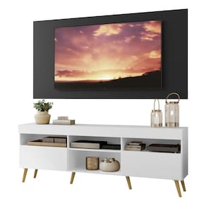 Rack Com Painel Tv 65" Retrô Londres Multimóveis V3337 Preto/Branco/Natural Preto/Branco/Natural
