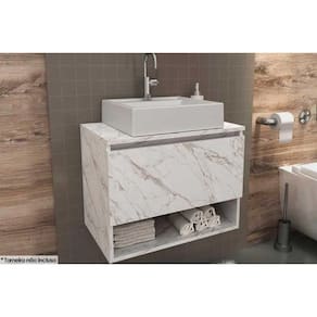 Conjunto de Banheiro Balcão Suspenso BN3606 c/ Cuba BN3600 60cm Mármore Branco - Tecno Mobili