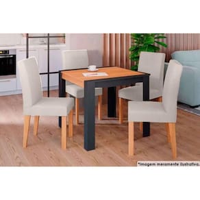 Sala de Jantar Completa Grace c/ Tampo Madeirado 90x90cm e 4 Cadeiras Maia Nature/Suede Gengibre Bege - Cimol