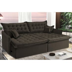 Sofá Sem Caixa Retrátil E Reclinável 1,95m Cama Inbox Versátil Suede Velusoft Café