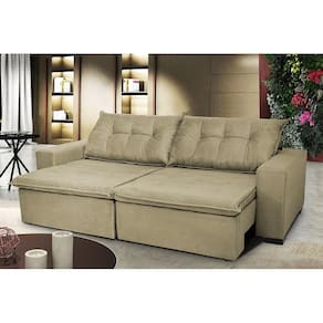 Sofá Austrália 2,12 Mts Retrátil, Reclinável Com Molas E Pillow No Assento Tecido Suede Castor