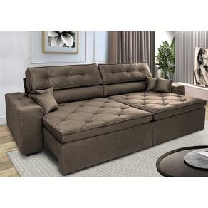 Sofá Retrátil E Reclinável 2,52m Com Molas Cama Inbox Estilo Suede Velusoft Café