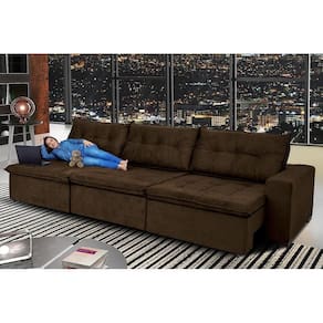 Sofá Austrália 4,12 Mts Retrátil, Reclinável Com Molas E Pillow No Assento Tecido Suede Café