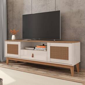 Rack Para Tv Georgia Off White Noce Detalhe Em 3D