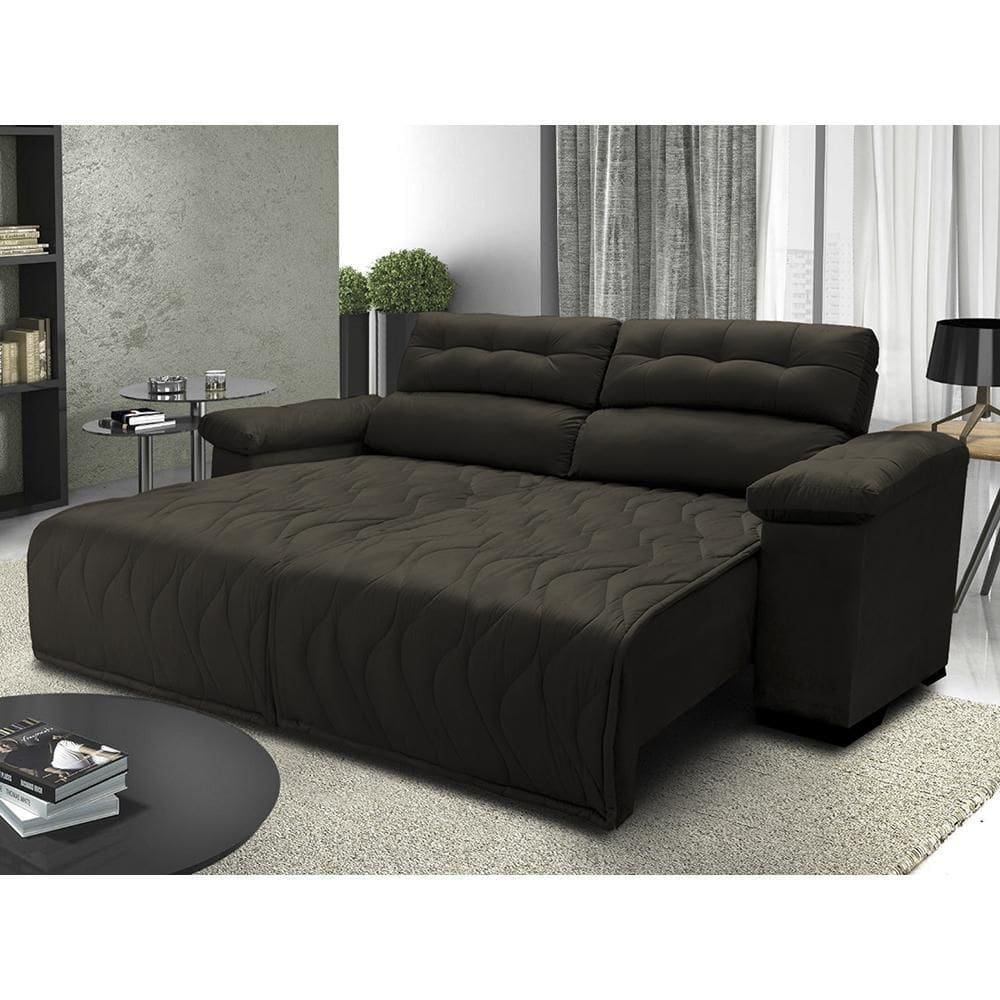 Sofá 2,62m Retrátil E Reclinável Com Molas Cama Inbox Top Tecido Suede Velusoft Café