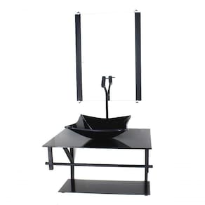 Gabinete De Vidro Para Banheiro 60cm Cuba Com Torneira Preta