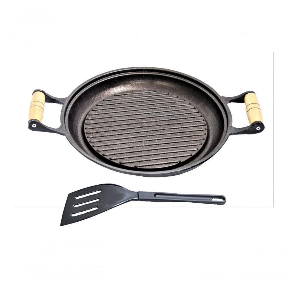 Chapa Grill Redonda Antiaderente Alça 23X23Cm E Espátula