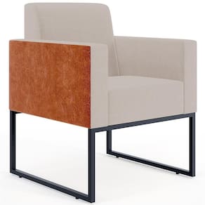 Poltrona Base Fixa De Metal Linho Bege Couríssimo Camel