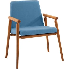 Cadeira Decorativa Base Madeira F56 Linho Azul Jeans Dmobiliario Azul Jeans