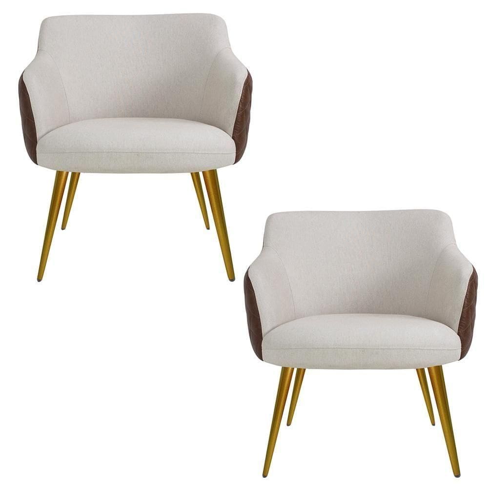 Kit 02 Poltronas New Bronze Linho Bege C-107 Corano Marrom